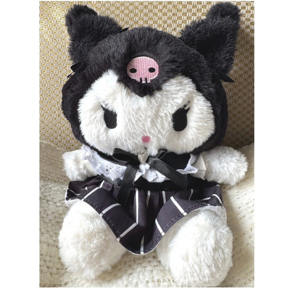 Sanrio Kuromi Goth Lolita 11" Plush Black White Bow Skirt Stuffed Animal Toy